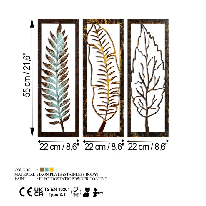 Wallity Leaf 35 - Conjunto de 3 piezas decorativas de metal multicolor
